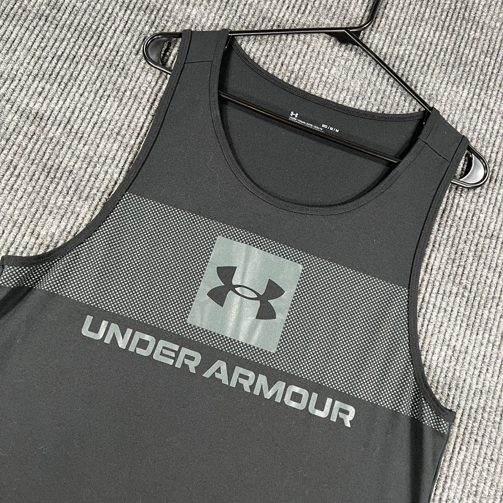 Under Armour Tank Top Mens Medium Black Sleeveless HeatGear Logo Training